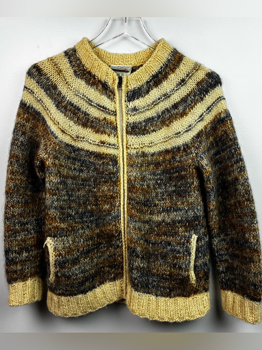 Avoca Handweavers 100% Wool Zip Front Vintage Sweater